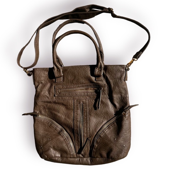 Under One Sky Brown Pebbled PU Faux Leather Boho Chic Hippie Saddle Bag Purse - Picture 7 of 7